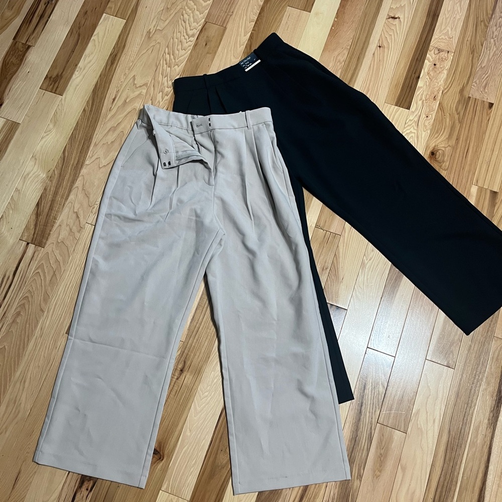 Abercrombie & Fitch Women's Black and Beige Wide-Leg Pants